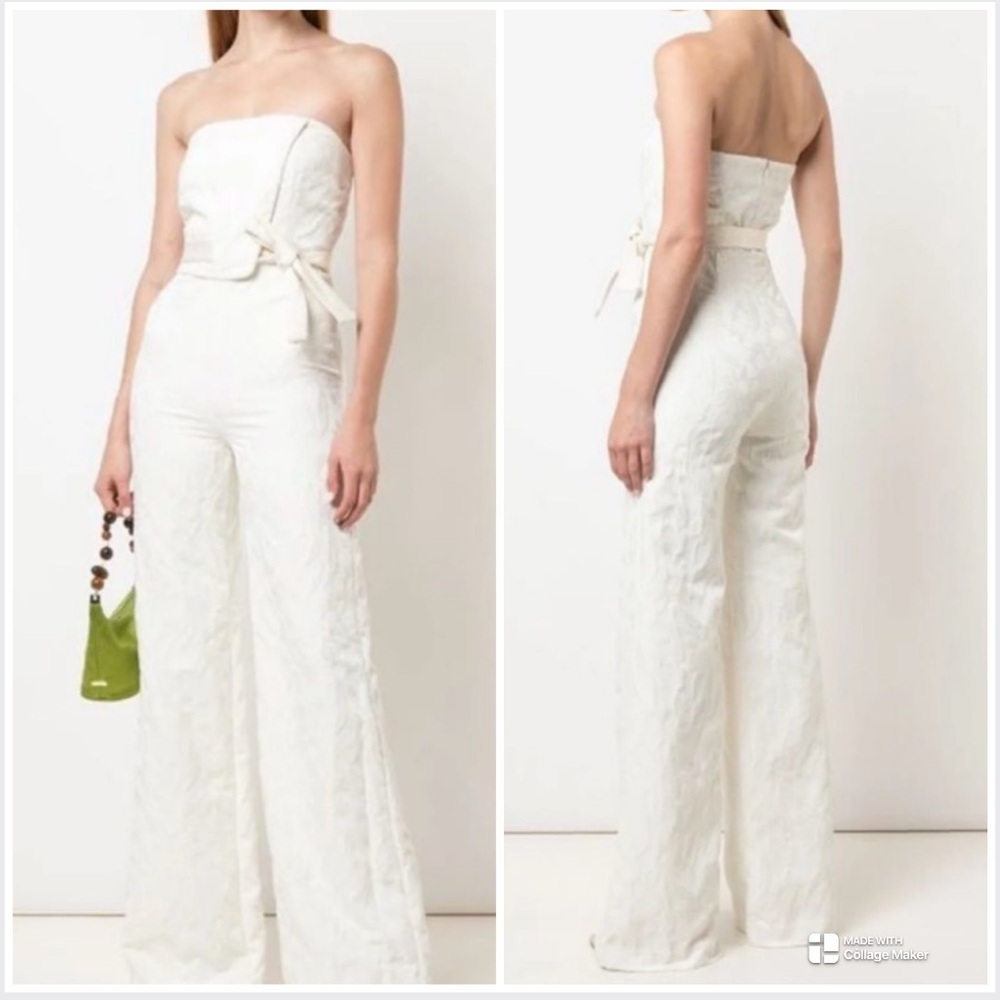 Alexis Sz XS Venetia Strapless Wide Leg Jumpsuit Floral Jacquard *NO BELT NWT - Picture 1 of 11